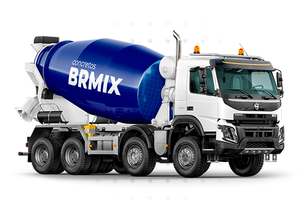 Foto de um caminhão betoneira com o logo da Br Mix Concretos